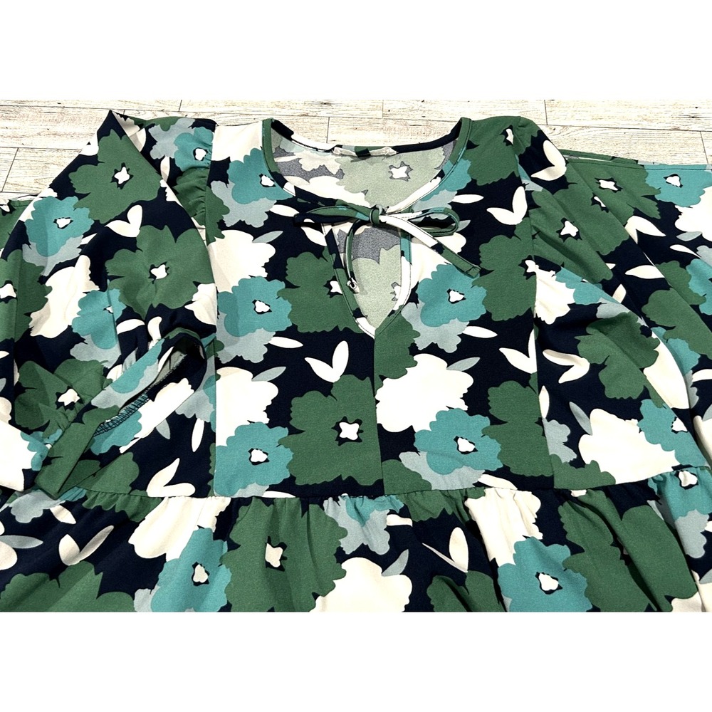 Michelle McDowell Babydoll Floral Print Dress Womens Blue Green White POCKETS XL